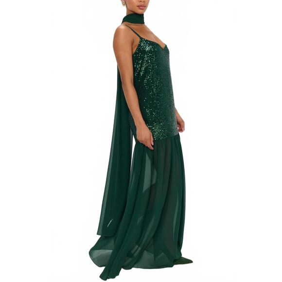 NEW SHOW ME YOUR MUMU dalia maxi dress in emerald sequins - Picture 5 of 6